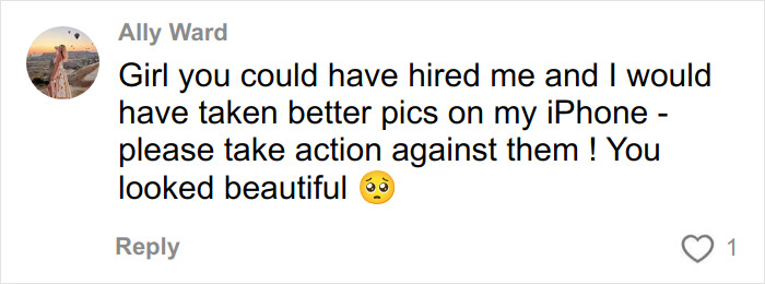 Comment expressing regret over hiring a well-known professional for wedding pics that turned out horrible.