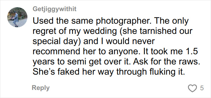 Customer review complaining about hiring a well-known professional for wedding pics that turned out horrible and disappointing.