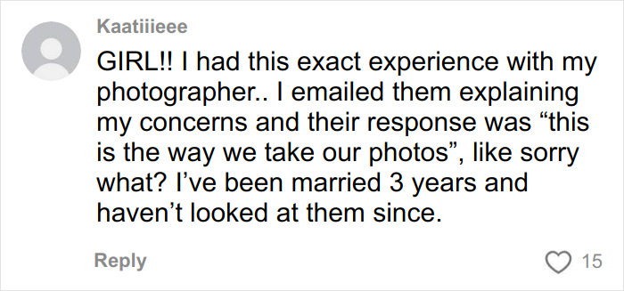 Comment about a woman&rsquo;s experience with a well-known professional wedding photographer and horrible wedding pics.