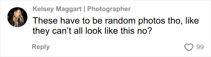 Comment from a user named Kelsey Maggart questioning the quality of wedding photos after hiring a well-known professional photographer.