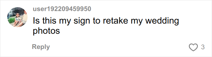 Comment about retaking wedding photos posted by user with a profile picture of a child outdoors.