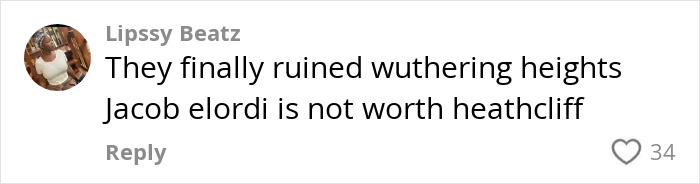 User comment on Margot Robbie&rsquo;s provocative Wuthering Heights trailer, expressing disappointment with casting choices.