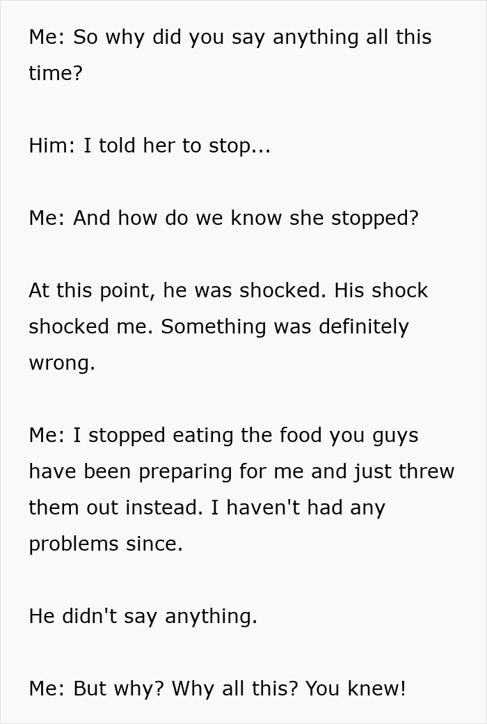 Conversation about homemade food causing sickness, revealing why the girlfriend keeps getting sick from the meals sent. Conversation about homemade food causing sickness, revealing why the girlfriend keeps getting sick from the meals sent.
