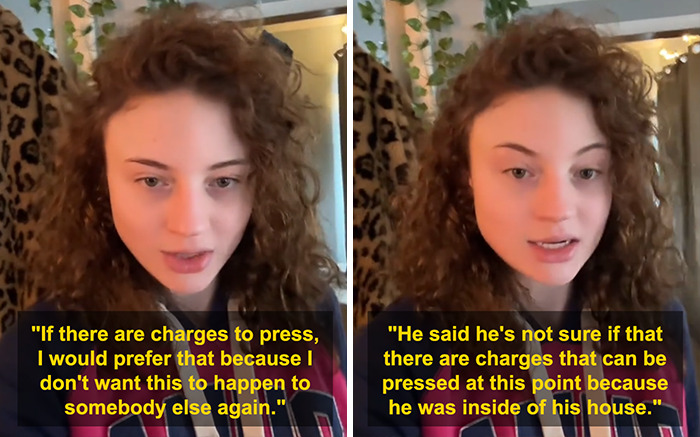 Young woman with curly hair sharing her story about being fired for exposing a customer with no underwear, sparking debate. Young woman with curly hair sharing her story about being fired for exposing a customer with no underwear, sparking debate.