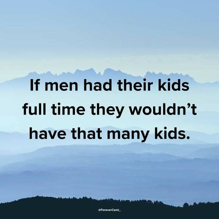 Meme from Fight The Patriarchy page stating if men had their kids full time they wouldn’t have as many kids.