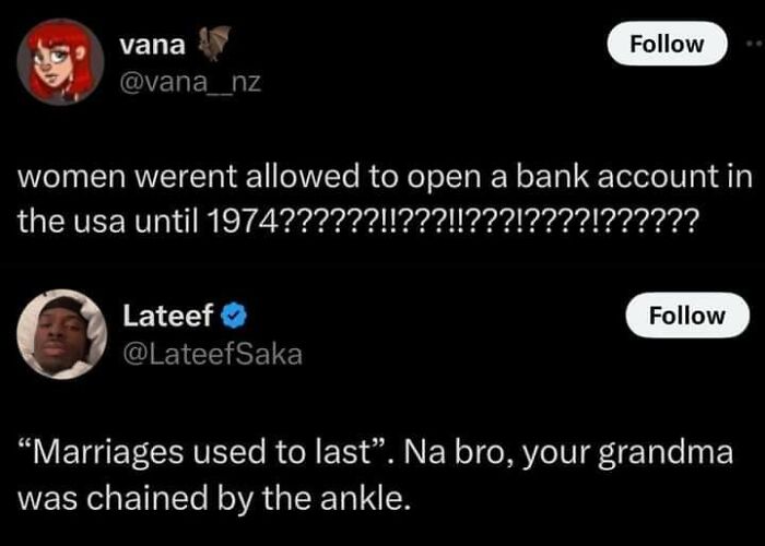 Screenshot of Fight The Patriarchy posts highlighting women's rights history and marriage truths with humor and critique.