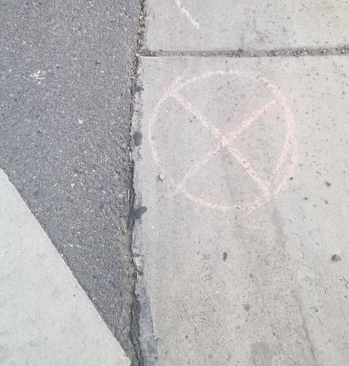Sidewalk and asphalt pavement with faint chalk markings symbolizing ways to outsmart burglars and protect home safety.