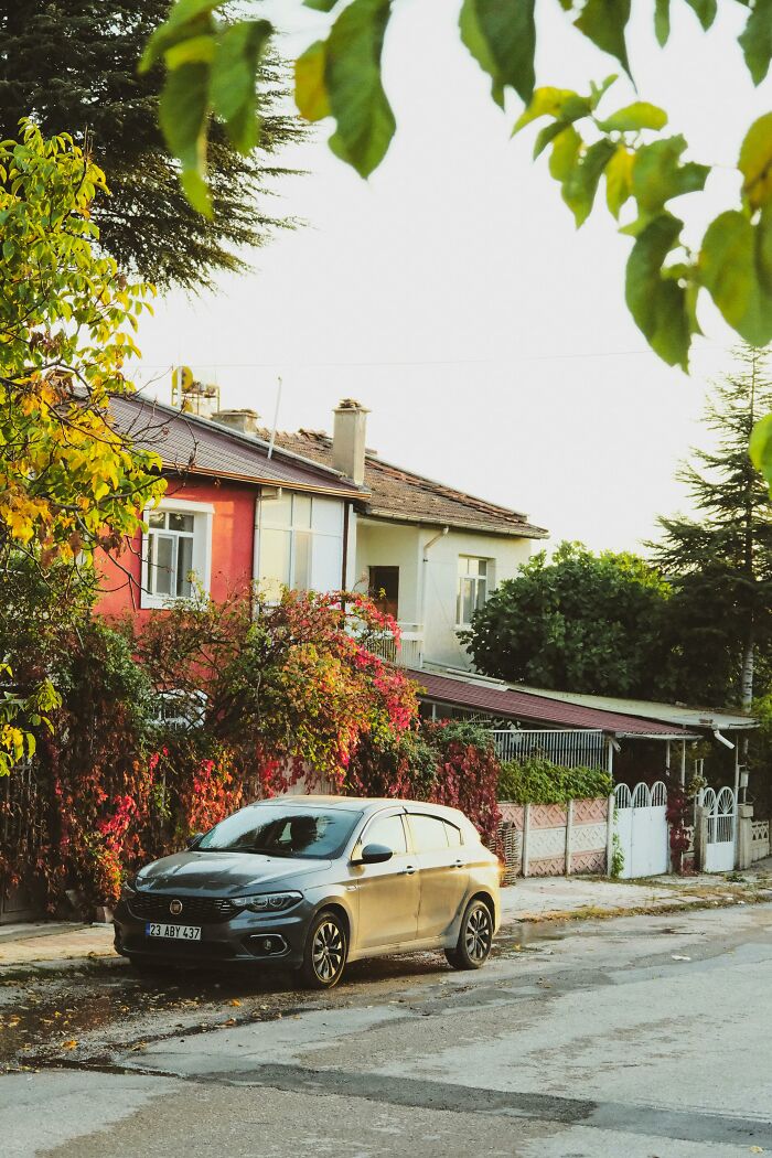 Residential street with car parked outside homes, illustrating ways to outsmart burglars and protect your home effectively.