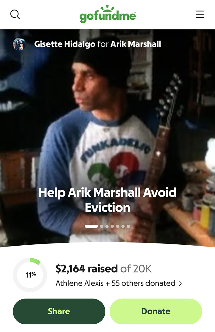Former Red Hot Chili Peppers star Arik Marshall holding a guitar, seeking help on GoFundMe to escape homelessness.