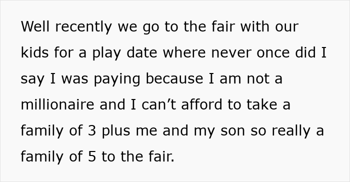 Woman at fair with kids, realizing friend who forgot wallet duped her without a thank you after paying for outing.