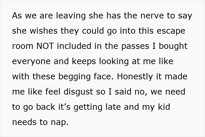 Text describing a woman who believes her friend forgot her wallet but realizes she got duped and didn&rsquo;t get a thank you.