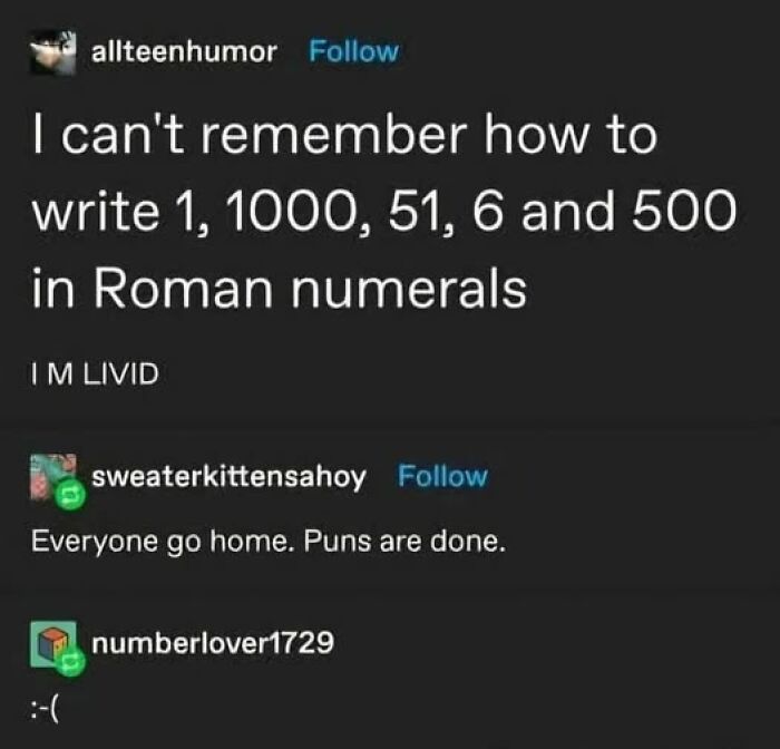 Text exchange showing a pun about Roman numerals, highlighting the humor in cringy jokes and puns to send to your dad.