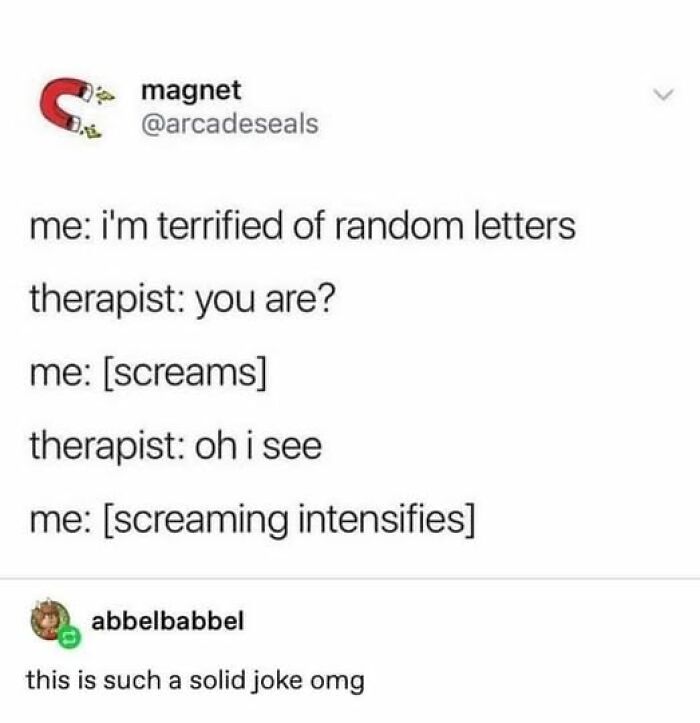 Text conversation joke about fear of random letters, showcasing a hilariously cringy joke to send to your dad.