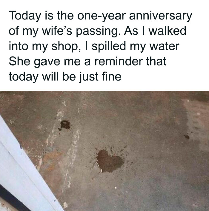 Text meme about a heart-shaped water spill symbolizing love and loss, fitting relatable relationship memes.