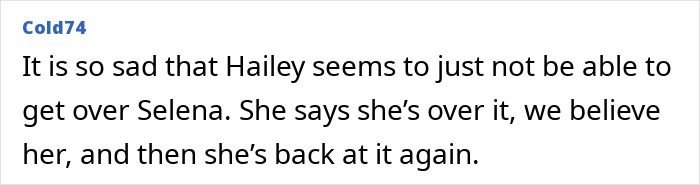 Comment about Hailey Bieber avoiding Selena Gomez, discussing their ongoing tensions and related event.