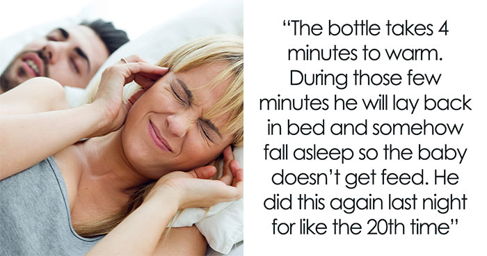 Dad Keeps Falling Asleep Feeding The Baby At Night, Wife Done With Endless Nights Of Baby Duty