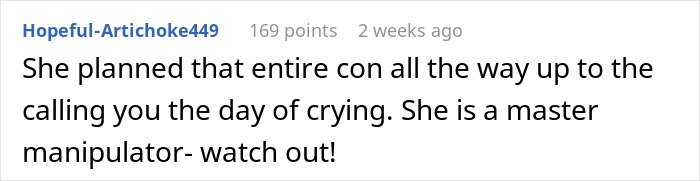 Comment highlighting a woman refusing to film a coworker&rsquo;s wedding for free and being criticized for it on an online forum.