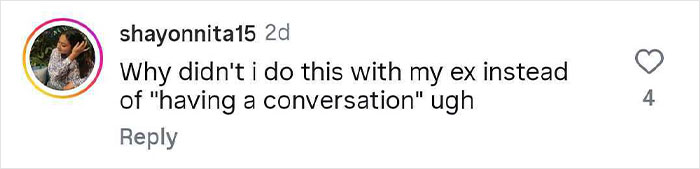 Comment on social media expressing regret about not taking pro revenge on cheating boyfriend instead of having a conversation.