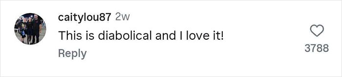 User comment saying this is diabolical and they love it, with 3,788 likes, related to woman&rsquo;s pro revenge on cheating boyfriend.