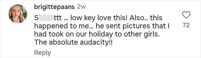 Comment from woman sharing her story about getting pro revenge on cheating boyfriend, praised by people online.