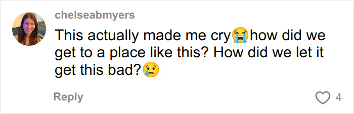 Comment expressing sadness with crying and worried emojis questioning how things got so bad in a viral anti-MAGA Halloween display.