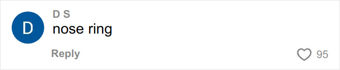 Comment on social media displaying the phrase nose ring, related to woman going viral after she removes nose ring.