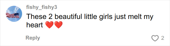 Comment praising two little girls with heart emojis, expressing a heartmelting gesture by hospital for surgery.