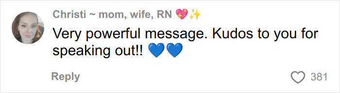 Comment praising powerful message in anti-MAGA Halloween display post, featuring blue heart emojis and high engagement.