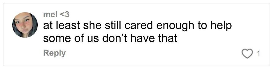 Comment from user mel expressing mixed feelings about someone caring during a public gender reveal conflict.