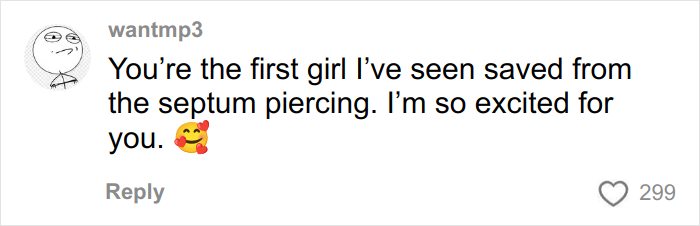 Screenshot of a social media comment reacting to a woman removing her nose ring after men say she looks like a Democrat.
