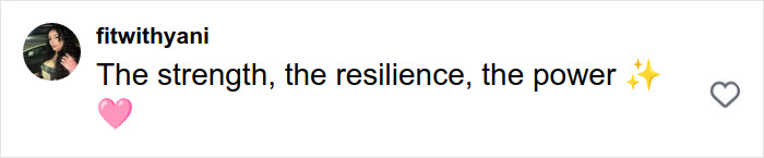 TikTok comment by user fitwithyani highlighting strength and resilience with heart and sparkle emojis in a simple white background interface.