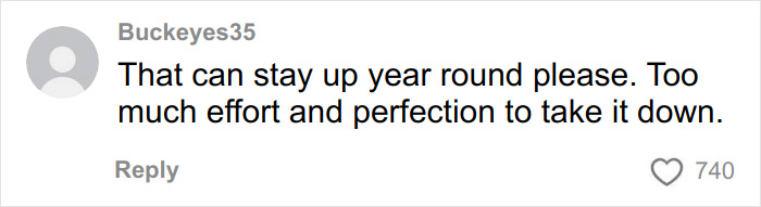 Comment from Buckeyes35 praising an incredibly elaborate Anti-MAGA Halloween display for its effort and perfection.