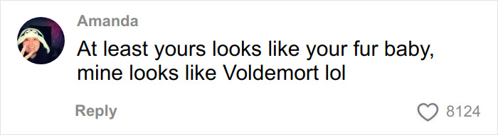 Comment by Amanda humorously comparing her pet to Voldemort, responding to the viral pregnant woman&rsquo;s sonogram image.