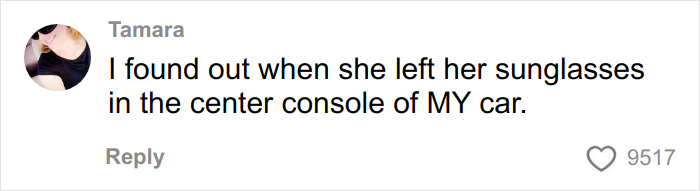 Screenshot of a social media comment where a woman reveals discovering her boyfriend&rsquo;s cheating through finding sunglasses in her car.