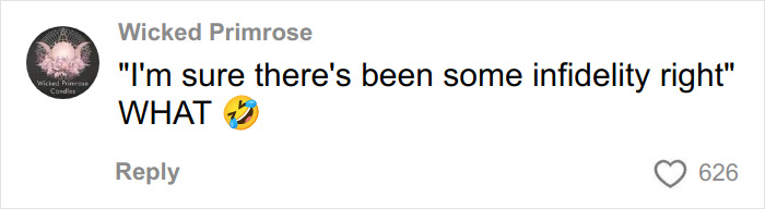 Screenshot of a social media comment reacting with laughter to a post about a husband's infidelity mid-flight confrontation.