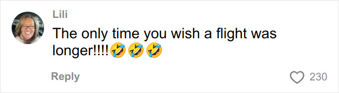 Woman reacting with disbelief and laughter while reading comments about husband&rsquo;s infidelity confrontation mid-flight.