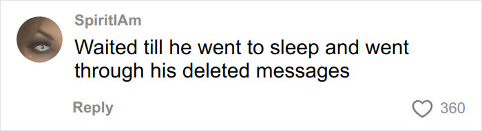 Screenshot of a social media comment revealing how a woman finds out her boyfriend is cheating in an unusual way.