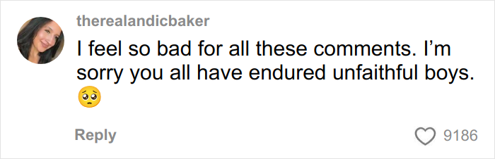 Commenter expressing sympathy for people who have endured unfaithful boys on a social media post.