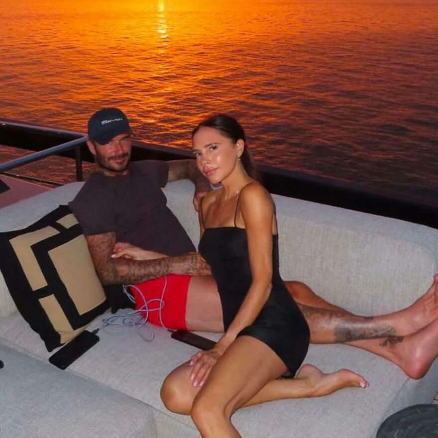 David And Victoria Beckham relaxing on a yacht at sunset, showcasing the charm of Hollywood’s most enduring power couples lifestyle.