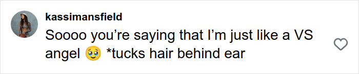 Social media post showing a comment about Victoria&rsquo;s Secret models with a playful tone and a heart icon.