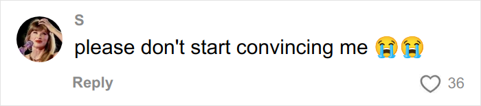 Alt text: Social media comment expressing emotional reaction related to Taylor Swift lesbian relationship rumors with Karlie Kloss.