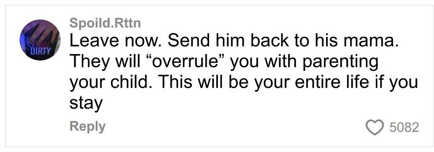 Comment warning about ex-mother-in-law&rsquo;s involvement in parenting shared publicly after gender reveal incident.