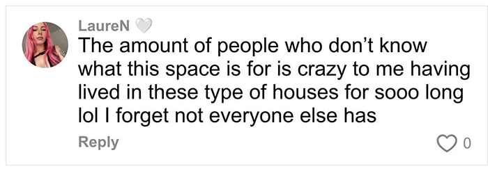 Comment from woman discovering secret feature hidden under her floor in her new home, expressing surprise about the hidden space.
