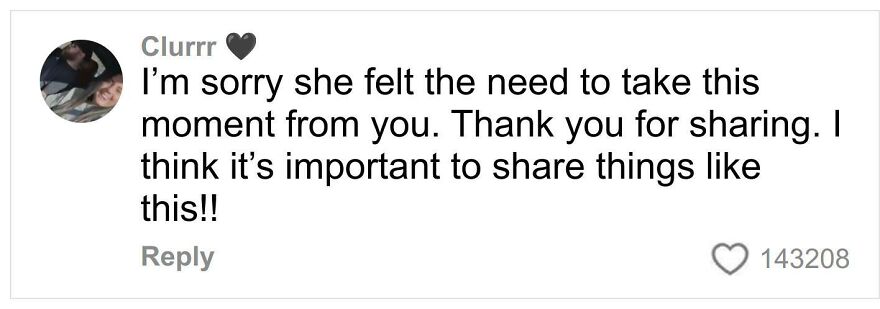 Comment expressing support for a woman sharing her story about her ex-mother-in-law ruining a gender reveal.