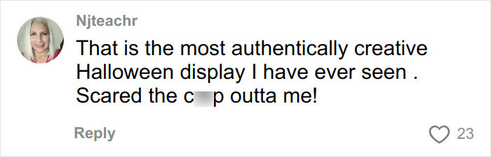 User comment praising an incredibly elaborate anti-MAGA Halloween display for its creativity and impact.