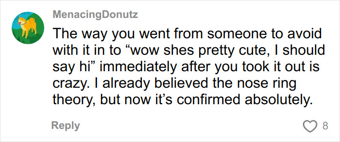 Comment about a woman going viral after removing her nose ring due to men saying she looks like a Democrat.