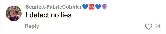 Comment on social media from Scarlett-FabricCobbler saying I detect no lies with 24 likes, related to anti-MAGA Halloween display viral post.