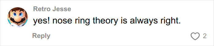 Screenshot of a social media comment discussing nose ring theory related to woman going viral after removing nose ring.