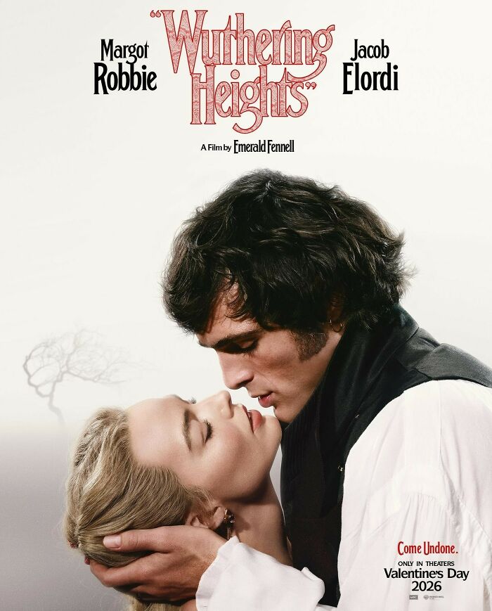 Margot Robbie and Jacob Elordi in Wuthering Heights movie poster promoting the provocative trailer and expert opinions.