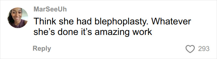 Screenshot of a social media comment discussing Jennifer Lawrence and mentioning blepharoplasty and plastic surgery plans.